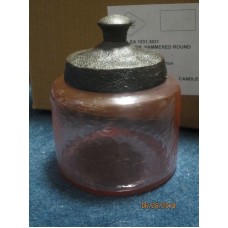 Got Dosha? Pink Hammered Round Glass Jars /w Metal Lid LOT OF TWO (2)!   132698285726